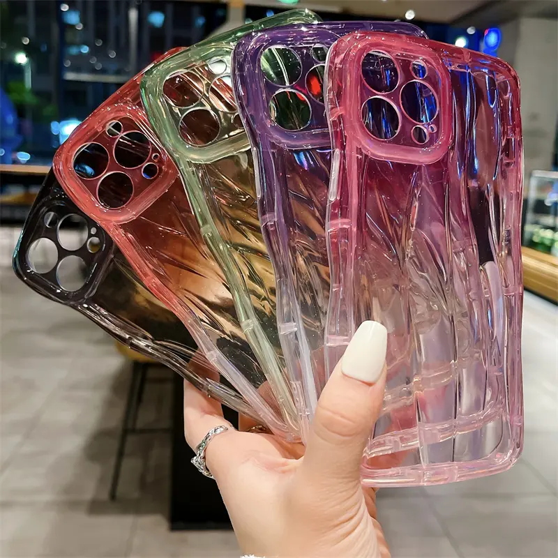 Funda de teléfono de moda anticaída de rayas degradadas transparentes simples de lujo para iPhone14promax 13pro 12 carcasa blanda 11 para Apple 15