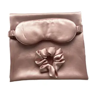 Nuovo popolare basso MOQ 100% raso di seta naturale federa maschera per gli occhi scrunchies set fodera per cuscino in seta - Product Image 1