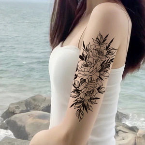 Tatuajes Temporales Impermeables Negros con Diseño Floral de Media Manga, Rosa y Mariposa, Arte Corporal para Mujeres - Product Image 2