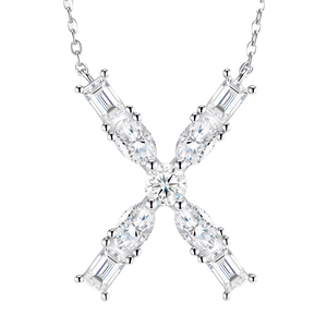 Collier de luxe en argent sterling en forme de X avec pendentif en moissanite taille émeraude certifié GRA, idéal pour les femmes, parfait pour les fêtes et les mariages - Product Image 1