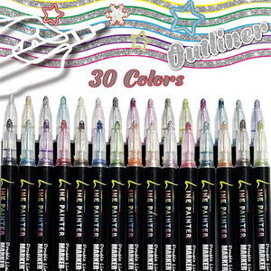 Wholesale Bonvan BW-001 Double Line Contour Pen Fluorescent Glitter Color <b>Marker</b> with Plastic Material Set Packaging - Product Image 2