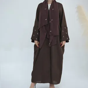 2024 New Elegant Moon Embroidery Open Front Abaya Fashion Islamic Clothing Batwing Sleeves Kimono Abaya Abaya Women Muslim Dress