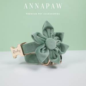 Collier de chien personnalisé vert sauge avec motif de fleur et étiquette d'identification de nom-cadeau de propriétaire de mariage - Product Image 2