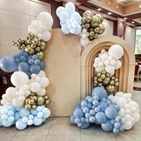 Kit d'arche de guirlande de ballons bleu poussière écologique 114 pièces, ballons en latex bleu pastel, blanc nacré, or métallisé clair pour bébé