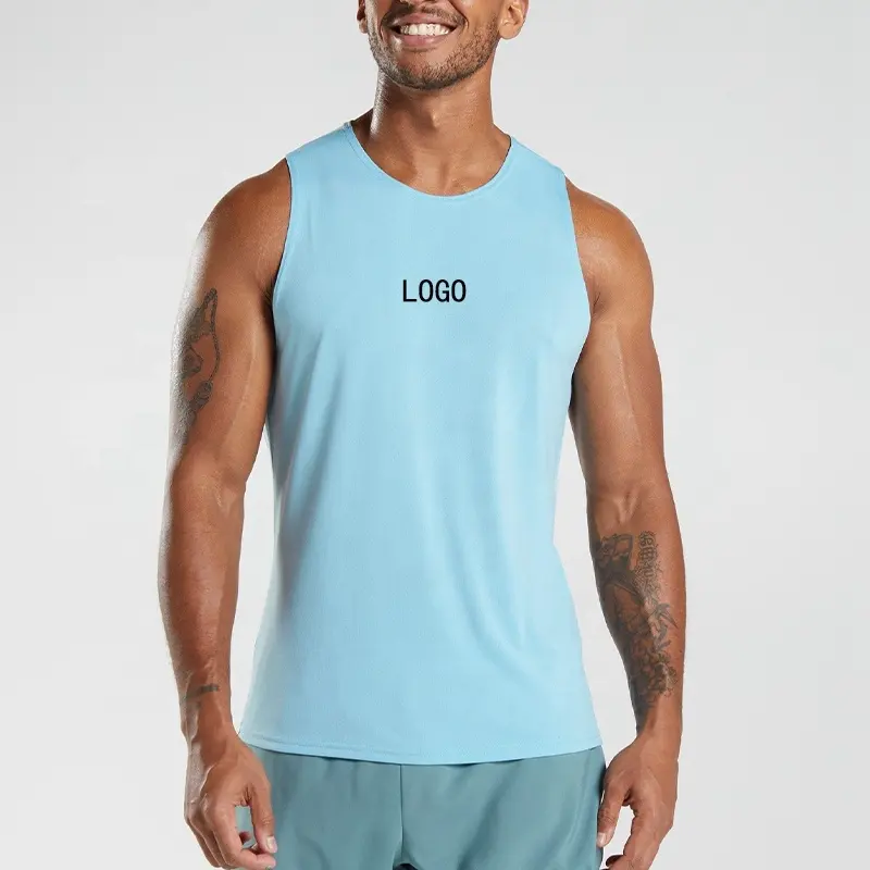 OEM Custom Lightweight Crew Neck 100% Poliéster Em Branco Muscular Musculação Esportes Fitness Gym Singlet Tank Top para Homens