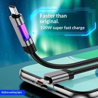 Cable de Datos Tipo-C con Diseño Aurora RGB Colorido, Material Tejido, Carga Súper Rápida de 100W, Compatible con Honor y Cargadores