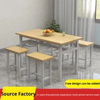 Ensemble table et tabourets rectangulaires en bois et métal pour salle à manger commerciale, avec patins antidérapants, pour quatre personnes, idéal pour cantine et restaurant