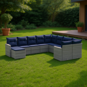 Conjunto de Sofás de Jardín de Poliratán Gris, 10 Plazas, Muebles de Exterior de Diseño Contemporáneo con Cojines - Product Image 2