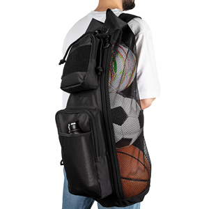 Mochila de malla resistente de 47L para equipo deportivo, con correa de hombro arqueada, cierre de cremallera, <span class=keywords><strong>bandolera</strong></span> acolchada ajustable y 3 compartimentos. - Product Image 3