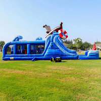 Parcours d'obstacles commercial gonflable en PVC pour aventure en mer, double piste humide et sèche