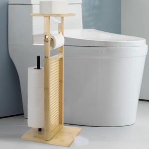 Bamboo Toilet <b>Paper</b> Holder 24in Floor Standing Wood <b>Tissue</b> Storage Rack Bathroom Organizer - Product Image 2