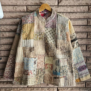 Modern Style Women's Winter Type Indian Hand Block Black Printed Vest Jacket Quilted Sleeveless Coat, Gift For Her - Product Image 1