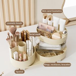 Injection-Molded Rectangle PET+ABS Plastic Cosmetic Organizer Storage Box Rotatable Design Modern <b>Makeup</b> Brushes <b>Vanity</b> Use - Product Image 4