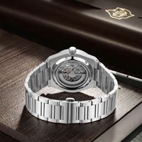 Montre automatique squelette de luxe OEM en acier inoxydable avec mouvement MIYOTA, bracelet en cuir, logo personnalisé, marque privée, minimaliste pour homme