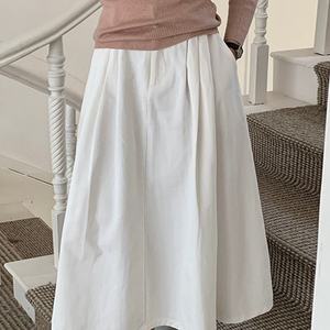Jupe longue blanche avec poches pour femmes, jupes en coton style A, jupes longues en coton taille haute pour femmes - Product Image 4