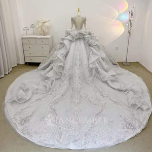 Robe de mariée à col en V, style robe de bal, ornée de cristaux, de perles et de sequins, sexy, brodée, personnalisée Lsjj85 - Product Image 4