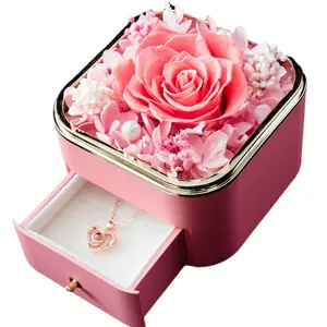 Ingrosso san valentino eterno fiore rosa superiore acrilico cassetto anello collana gioielli confezione regalo