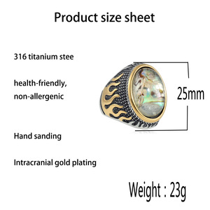 Men's Stainless Steel Oval <b>Stone</b> <b>Ring</b> Flame Pattern <b>Two</b>-tone Punk Style Jewelry Gift Dongguan Origin - Product Image 4