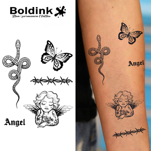 <span class=keywords><strong>Tatouage</strong></span> au stylo Boldink personnalisé, réaliste, motif serpent ange noir, imperméable, longue durée (2 semaines), encre Jagua Juice - Product Image 1