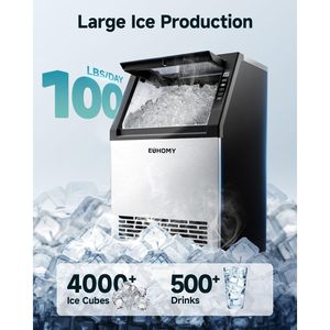 เครื่องทำน้ำแข็งเชิงพาณิชย์ Euhomey ขนาด 100 ปอนด์/24 ชั่วโมง ทำจากสแตนเลส ตั้งใต้เคาน์เตอร์หรือวางอิสระ พร้อมถังเก็บน้ำแข็งขนาด 33 ปอนด์ - Product Image 2