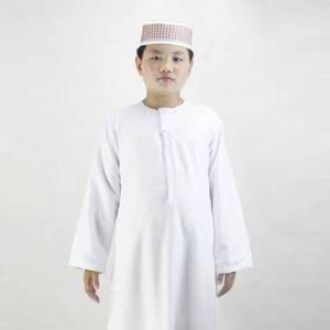 White Long Sleeve <b>Thobe</b> For Boys Round Neck Ankle Length Cotton Modest Prayer Wear Middle East Style Solid Color - Product Image 1