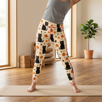 Leggings taille haute pour femmes à imprimé Halloween avec poches latérales, pantalon de sport et de yoga en soie de lait, motifs chat et citrouille, collection automne, vente en gros personnalisée