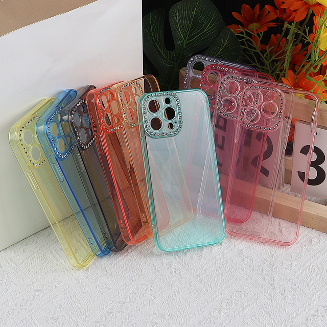 Luxury Glitter Bling  Diamond square Color Crystal Diamond Bling clear Tpu Mobile Phone case for iphone 16 15 13 14 Pro Max