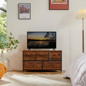 Commode en bois SENYU à 5 tiroirs avec structure métallique pour chambre ou entrée - Product Image 2