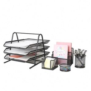 Metal Office Desk Tidy 5 Piece Organiser Set 3 Tier A4 Filing Tray Pen Pot,Memo Pad Holder,Letter Sorter Rack <b>File</b> Holder - Product Image 1
