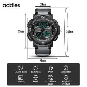 Orologio Digitale Sportivo con Doppio Fuso Orario, Allarme LED, Cinturino in Gomma, Impermeabile 3BAR ADDIESDIVE MY-2015 - Product Image 5