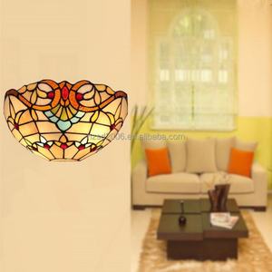 Lampe murale demi-hauteur de style Tiffany de luxe de 12 pouces, design baroque en verre teinté, pour chambre à coucher, salle à manger, source de lumière LED, petites tailles - Product Image 1