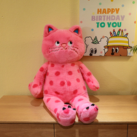 Peluches de chat à pois roses/noirs grande taille en gros, coussin oreiller chaton mignon, jouets en peluche, poupée de machine à griffes de dessin animé pour filles
