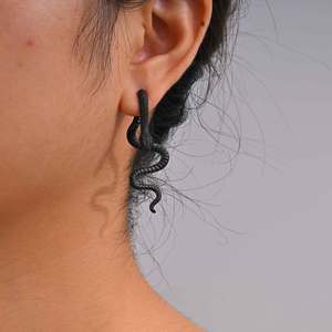 Pendientes de Serpiente Personalizables, Estilo Oscuro, Multicolor, con Circonitas, Brazalete de Oreja de Serpiente, Acero Inoxidable, Estilo Gótico - Product Image 4