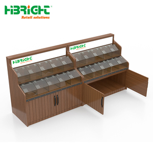 Estante de exhibición de alimentos a granel de madera para supermercado, mostrador de dulces con estantes tipo isla, contenedores de acrílico y gabinete de almacenamiento - Product Image 4