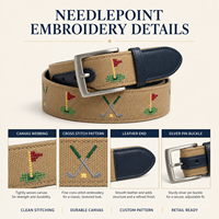 Ceinture de golf brodée marine pour hommes, en toile, avec logo personnalisé, marque privée, fournisseur en gros pour magasins professionnels