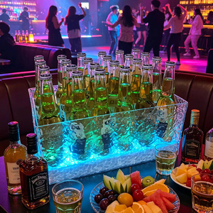 Seau à champagne <span class=keywords><strong>en</strong></span> plastique personnalisé avec logo, seau à glace carré <span class=keywords><strong>en</strong></span> acrylique, refroidisseur LED à 7 couleurs pour KTV Club - Product Image 1