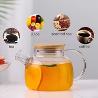 Pabrik grosir 1L tinggi borosilikat kaca ketel teh teko air dengan tutup bambu yang dapat dilepas Filter cerat cangkir teh bunga