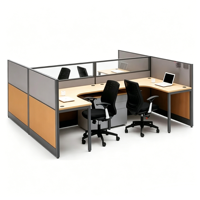 4 Person L-Shaped Office Workstation Desk with Half-Glass Partition for Open Plan Office Wholesale