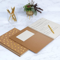 Conception personnalisée impression à la demande feuille d'or unique gaufrage fantaisie Kraft collage ligné cahier à spirale pour bureau fournitures scolaires