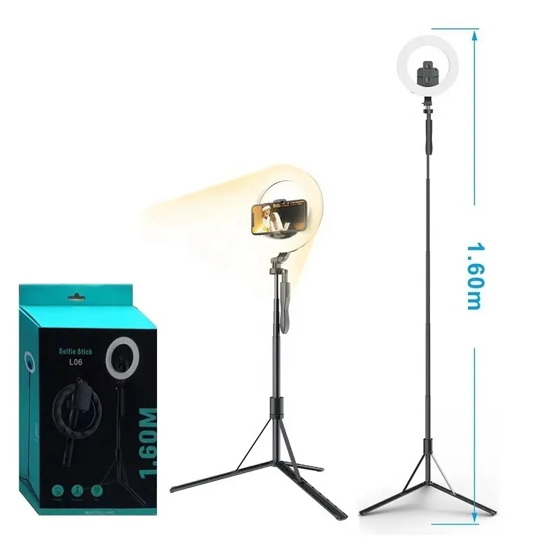 L06 المحمولة القابلة لإعادة الشحن 8 بوصة التصوير الهاتف المحمول LED حلقة Selfie ملء ضوء مع حامل ثلاثي القوائم ل tik tok