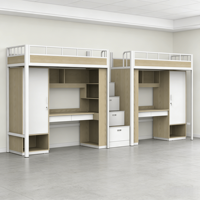 Lit superposé moderne en métal, gain de place, avec bureau, armoire, escalier et rangement, pour 2 personnes, idéal pour dortoir universitaire