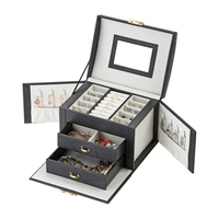 Grand tiroir en cuir PU Boîtes à bijoux Boucles d'oreilles Bague Collier Montres Mallette de rangement pour bijoux