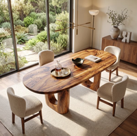 Table à manger ovale en bois massif naturel avec pieds courbés artistiques pour villa et espace de restauration