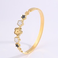 Bracelet jonc élastique à cinq feuilles, inaltérable, style européen classique, plaqué or 18 carats, géométrique, en ZIRCON et acier inoxydable