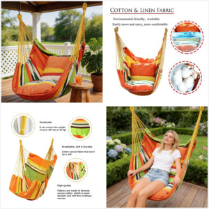<b>Hammock</b> Chair Hanging Rope <b>Swing</b>,Hanging Chair with Pocket,Cotton Weave for Superior Comfort & Durability for Outdoor - Product Image 2