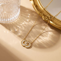 Collier tendance à chaîne de cercles entrelacés pour femmes, bijoux minimalistes de luxe avec micro-pavé CZ, chaîne de clavicule