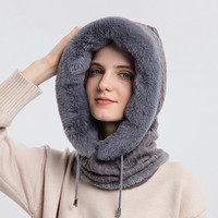 Ensemble Bonnet et Masque en Fourrure d'Hiver à Capuche pour Femmes, Bonnet en Cachemire Tricoté, Cache-Cou Chaud pour le Cyclisme, Chapeau de Ski avec Écharpe, Doublure en Polaire, Balaclava