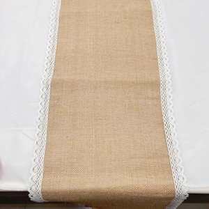 Chemin de table en jute naturel avec dentelle décorative sur deux côtés pour mariage, fête, banquet, nappe de table - Product Image 2