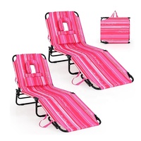 2025 été confortable ventilé inclinable chaise longue ergonomique chaises de plage avec pare-soleil ensemble de 2 pièces bande bleue