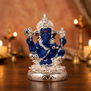 Statue de Ganesha artisanale en acier inoxydable plaqué argent de 4 pouces pour la décoration artistique de la maison, cadeaux d'anniversaire, fêtes de mariage - Product Image 1